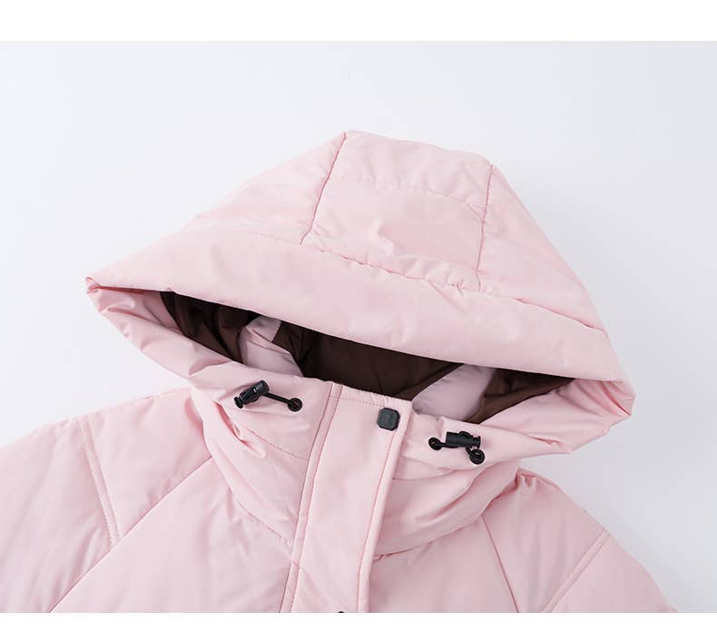 Solid color hooded warm winter padded jacket