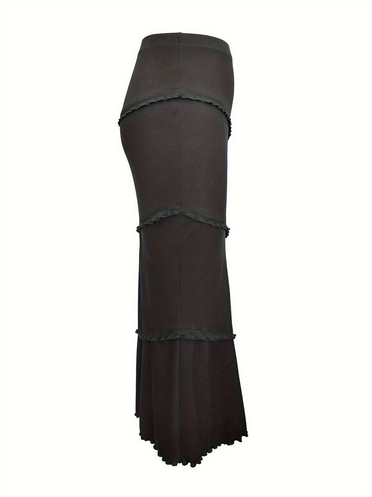 SOLID COLOR MULTI-LAYER KNITTED FISHTAIL SKIRT