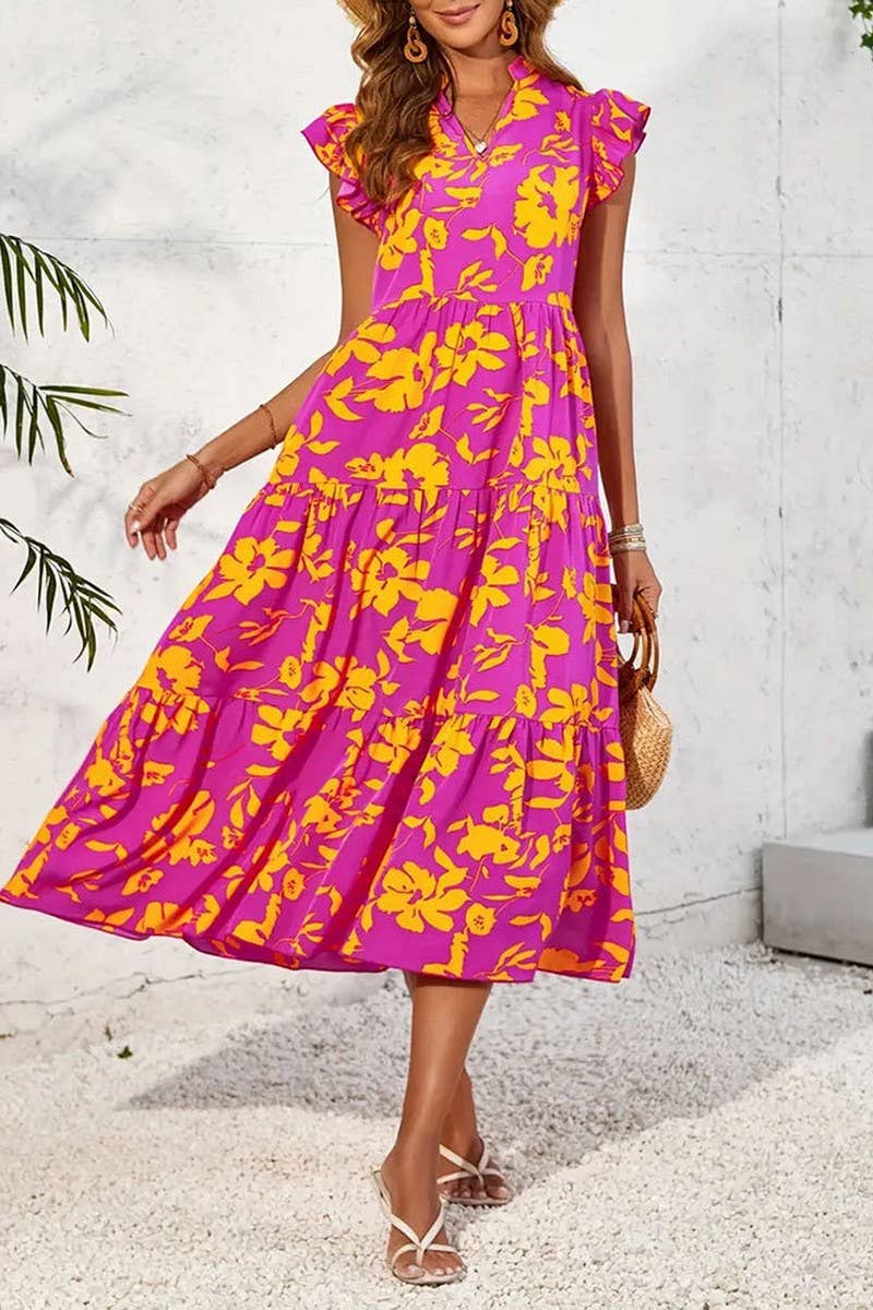 CWDMD1881_RUFFLED SLEEVELESS PRINTED DRESS