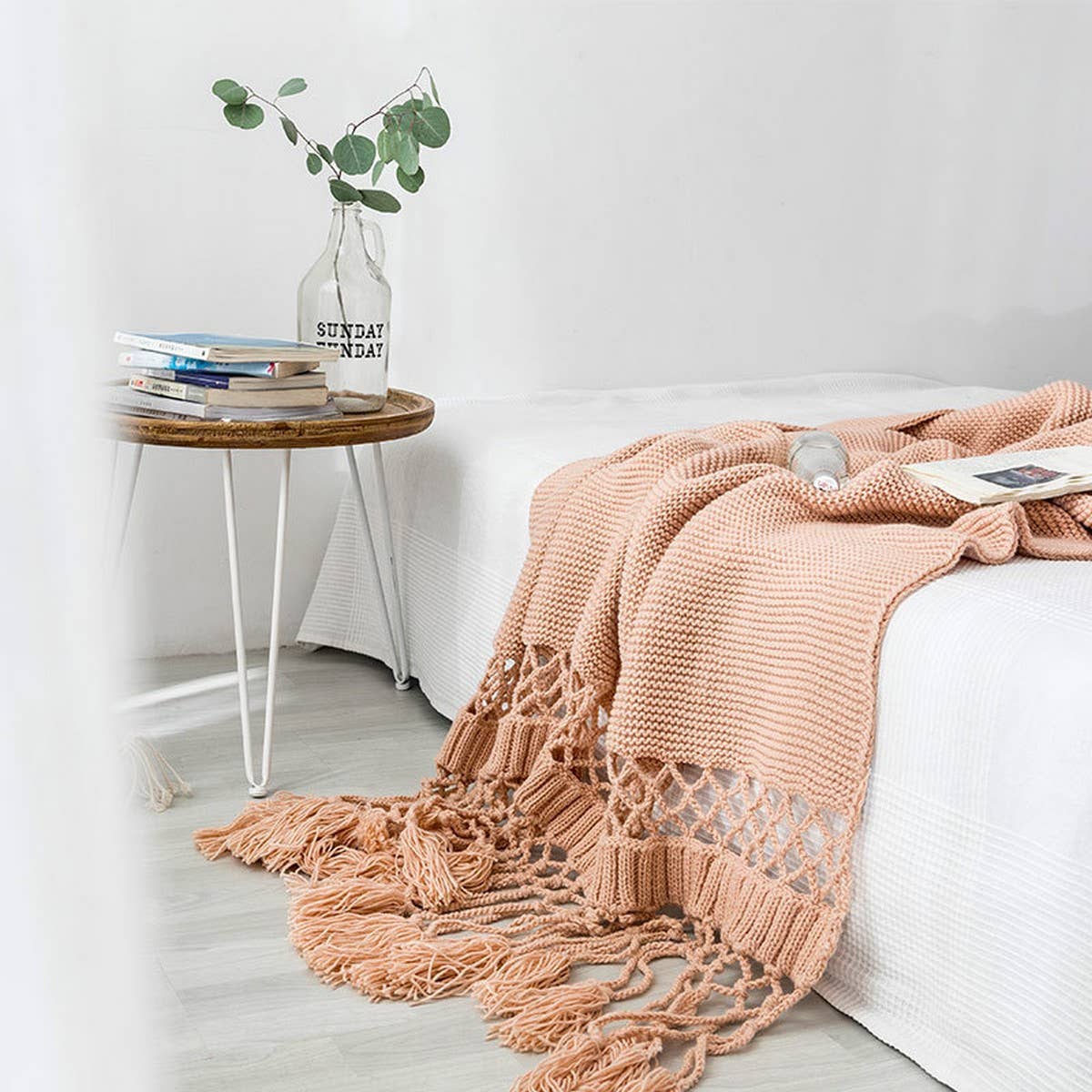 SOLID COLOR HOLLOW TASSEL HAND-KNITTED BLANKET_CWMM2369