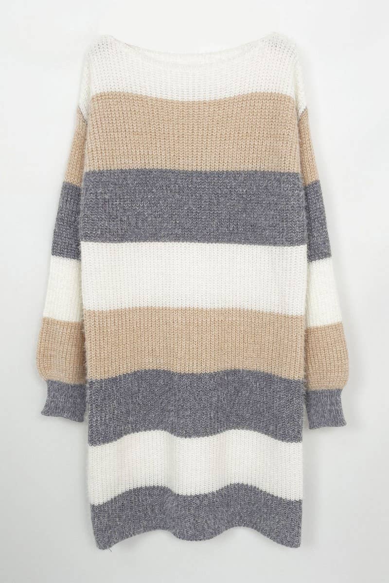 CWDSD10880_ROUND NECK COLORBLOCK STRIPED KNIT DRESS
