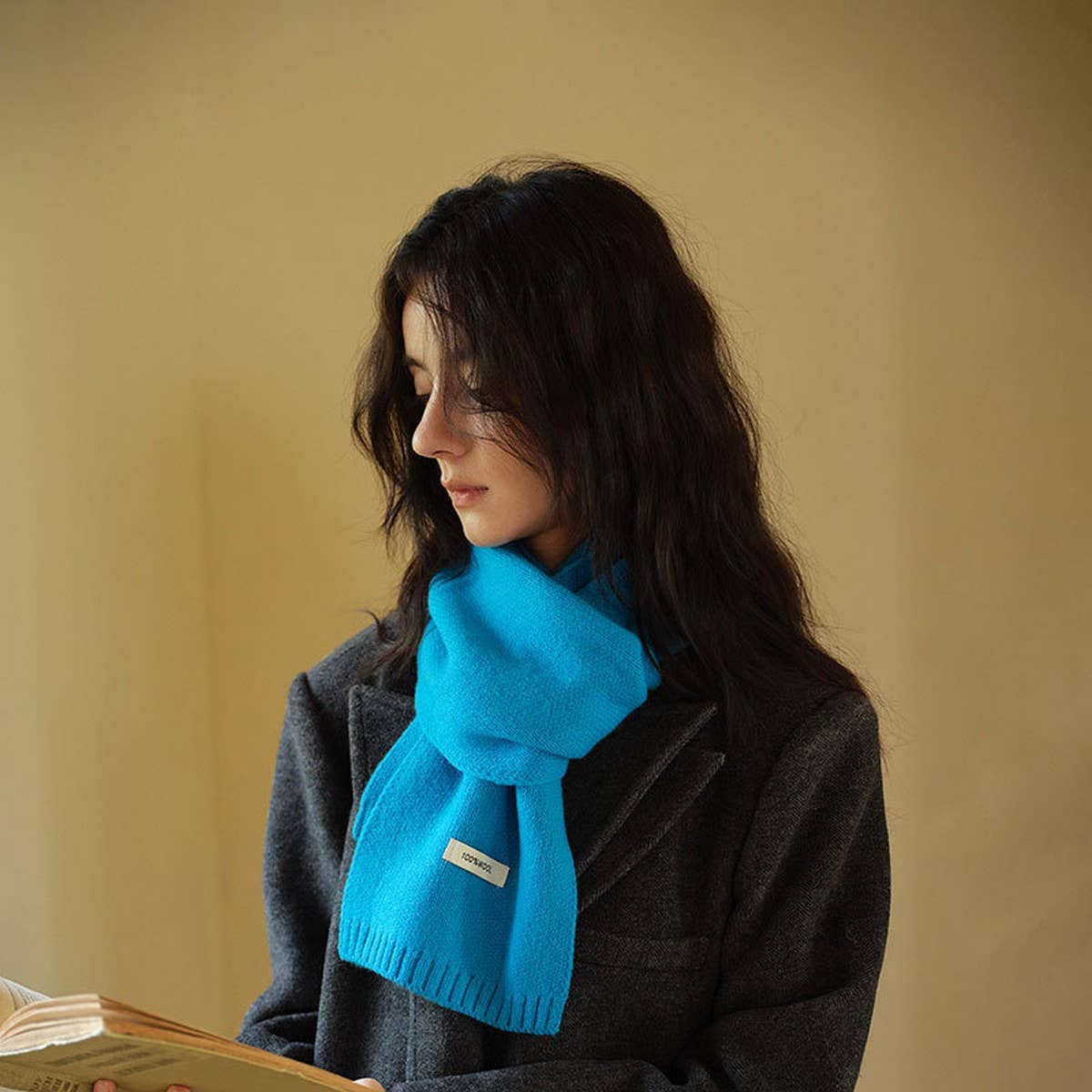 100% Wool Aurora Blue Knit Scarf - Soft & Warm_CWASC2285
