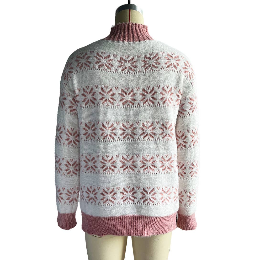 TURTLENECK SNOWFLAKE JACQUARD LONG SLEEVE SWEATER