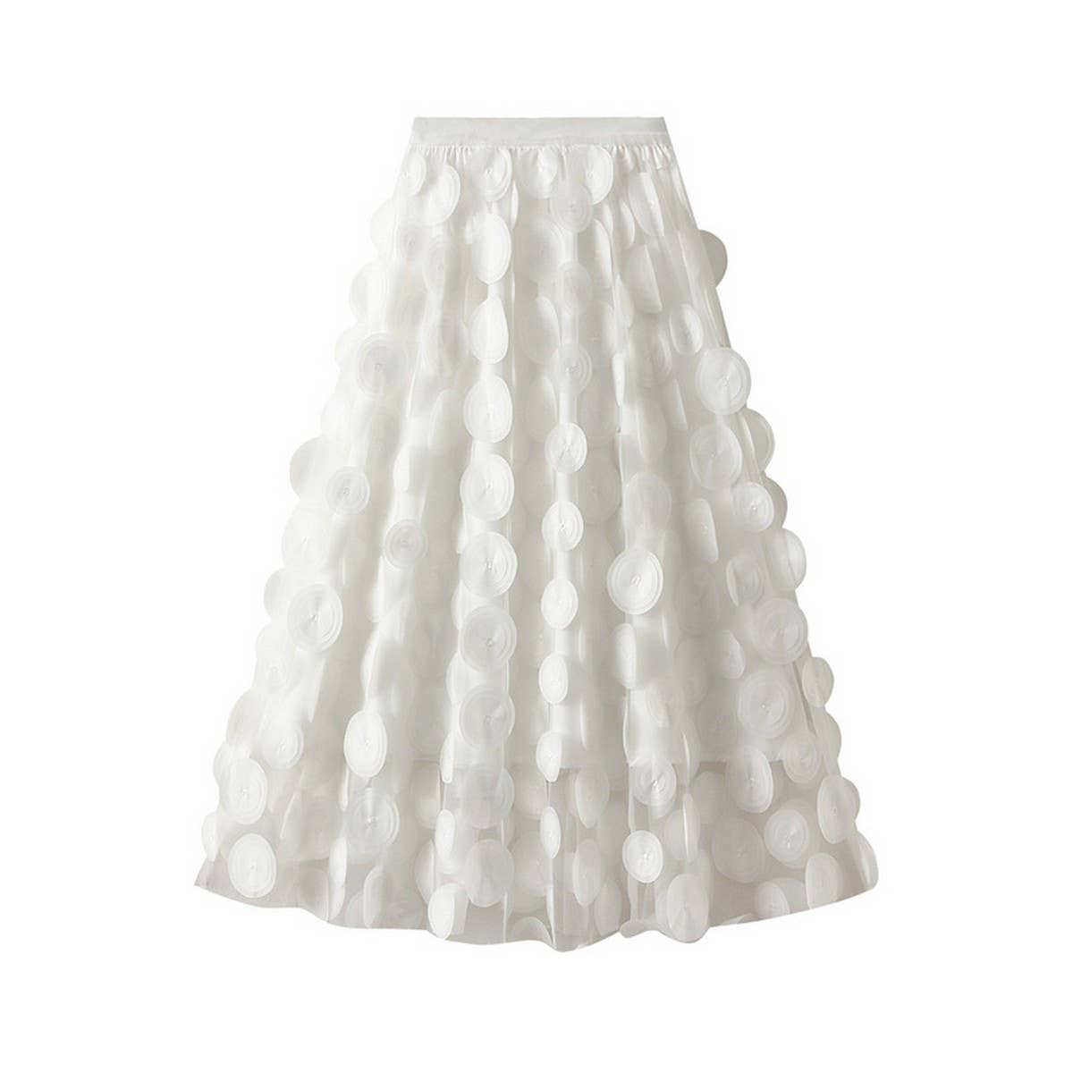 3D Polka Dot Tulle A-Line Flared Midi Skirt_CWBMS0379