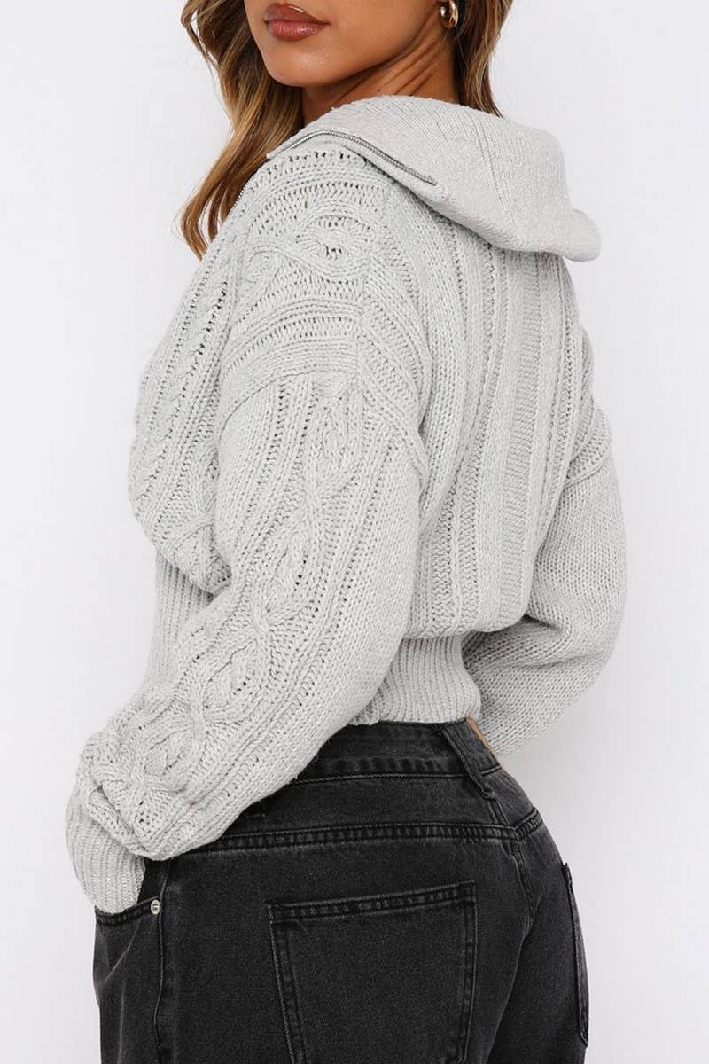 CWOCAL00774_SOLID COLOR LONG-SLEEVED ZIPPER KNITTED JACKET