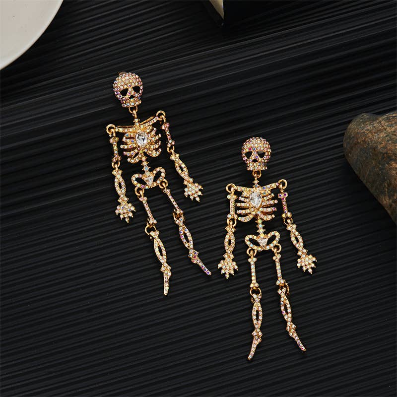Creative Sparkly Skeleton Earrings Halloween Style_CWAJE0562
