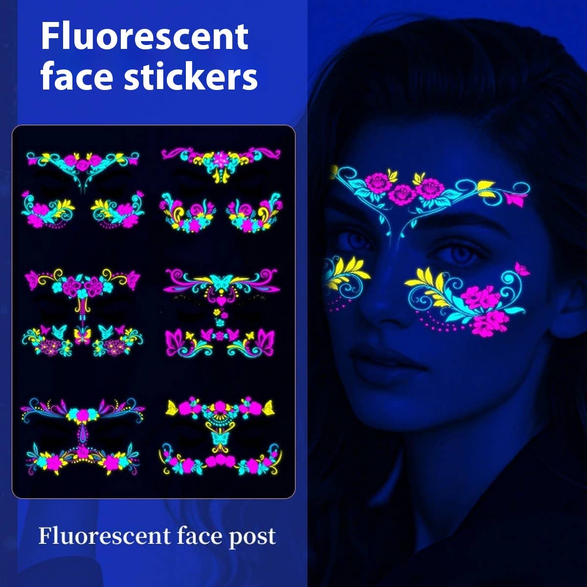 Neon Butterfly Glow Face Tattoos for Party