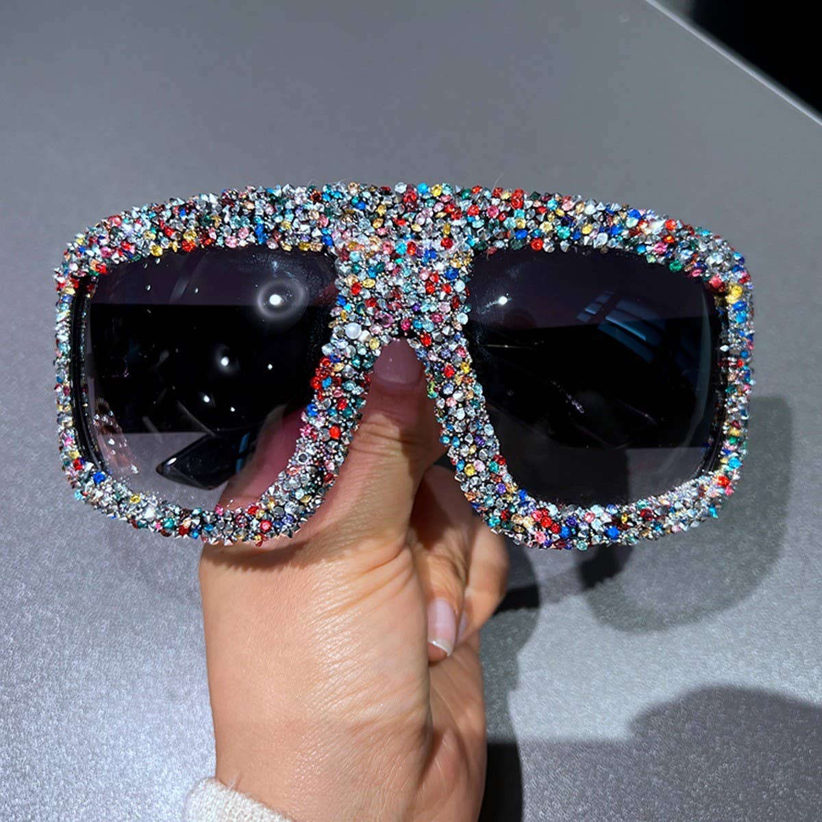 LUXURY RHINESTONE TRENDY LARGE FRAME SUNGLASSES
