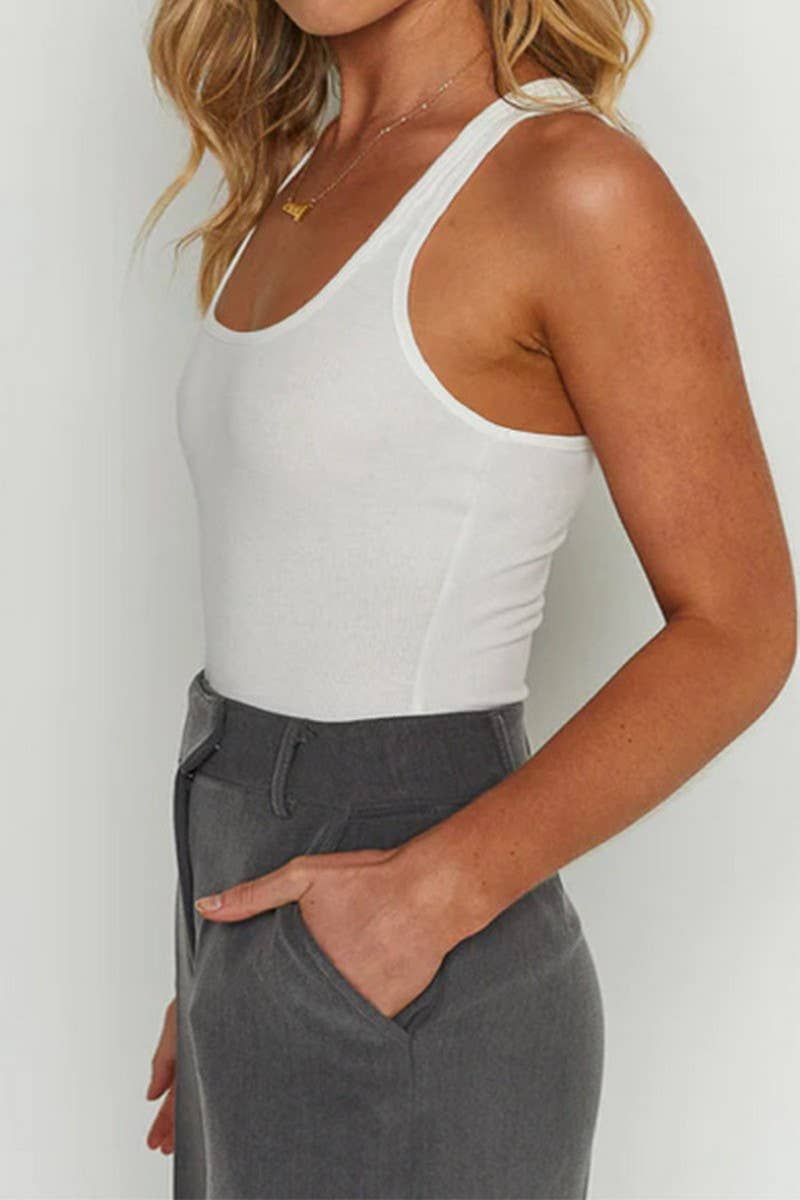 SLEEVELESS U NECK TIGHT RIBBED VEST JUMPSUIT_CWSJS0472