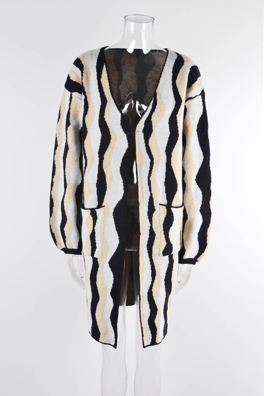 Patchwork Fashion Knit Cardigan Pocket Jacket