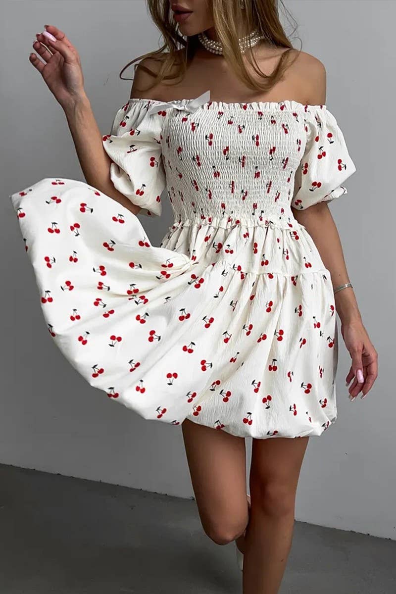 CWDSD8561_PRINTED SHORT WAIST-CINCHING MINI DRESS