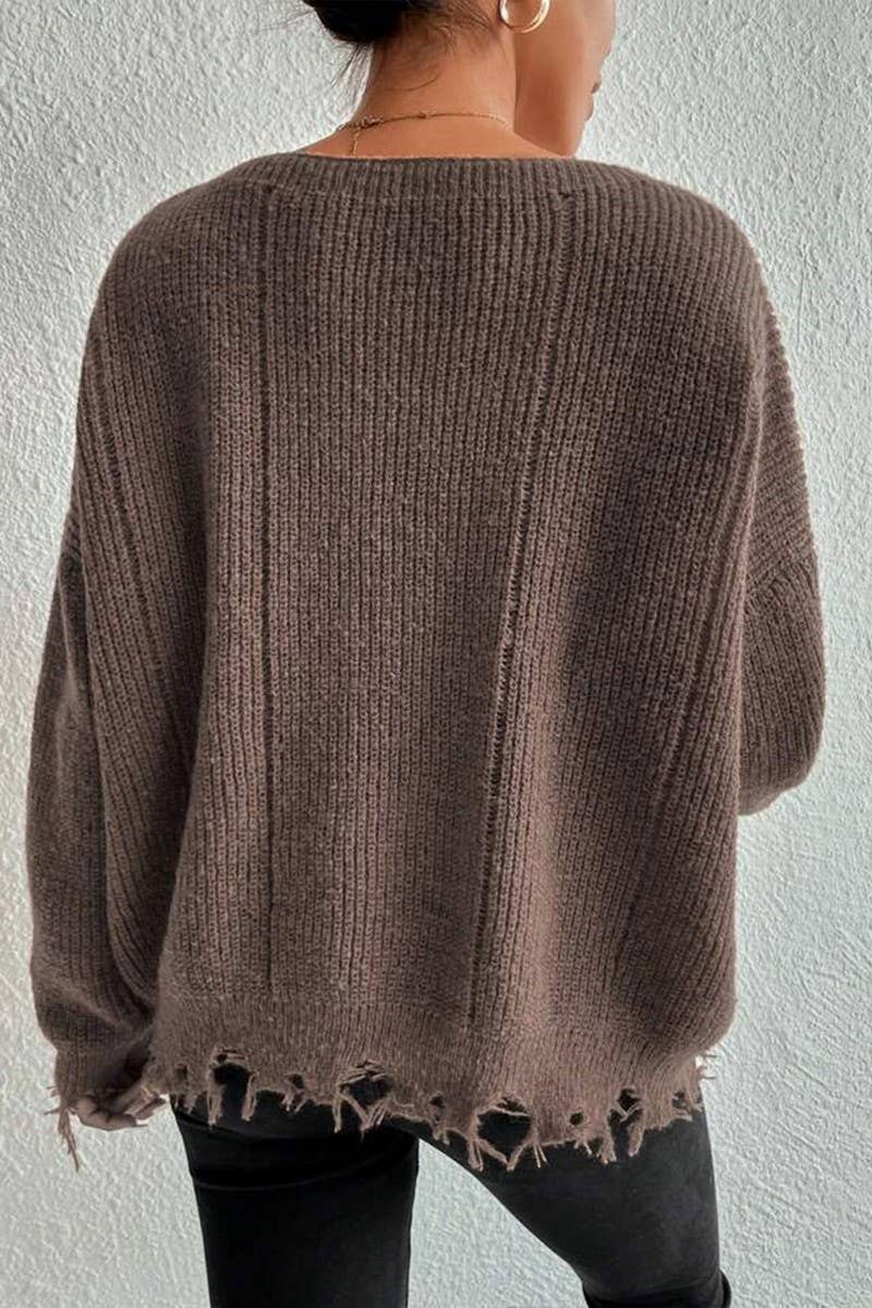 CWOSWL07632_LOOSE-FITTING DISTRESSED RAW-EDGE KNIT TOP