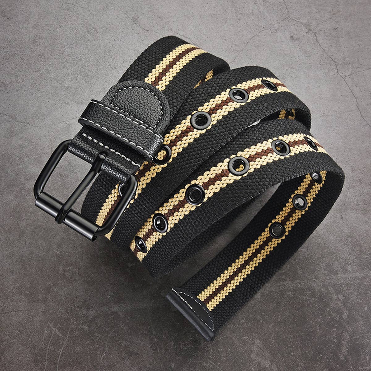 WOMEN CANVAS STRIPED HOLLOW AIR BELT_CWABE0595