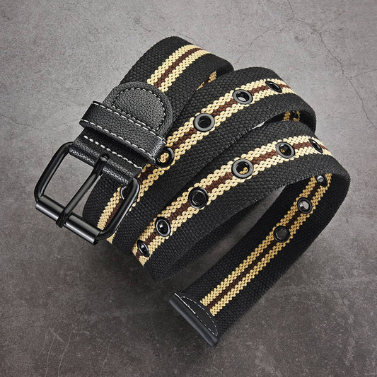 WOMEN CANVAS STRIPED HOLLOW AIR BELT_CWABE0595