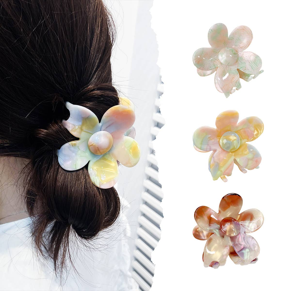 2.7" Flower Tortoise Shell Hair Claw Clips_CWAHA0383