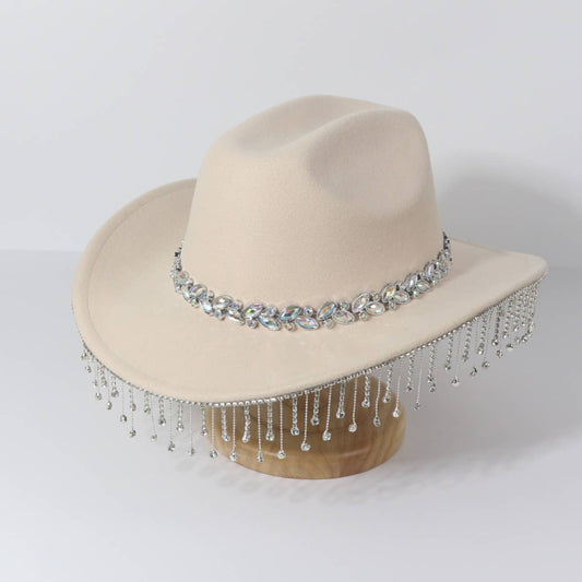 Western Rhinestone Pearl Fringe Cowboy Hat_CWAH3643