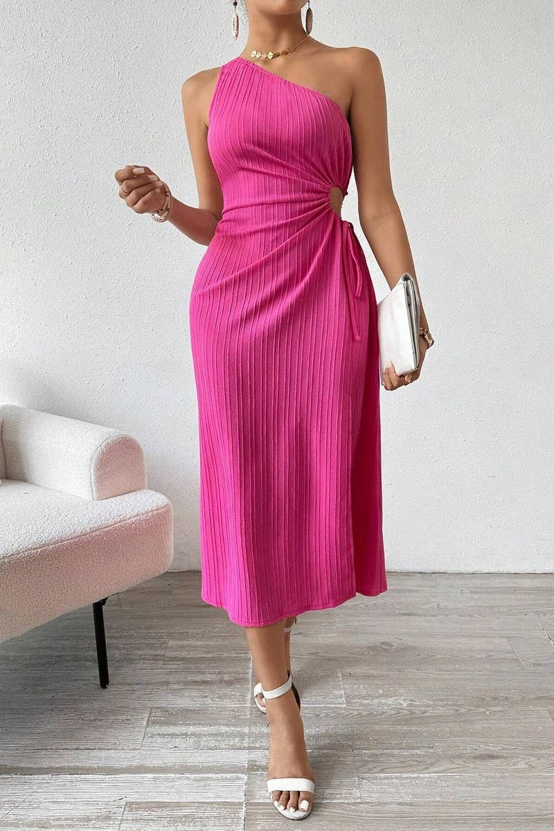 CWDMD5005_SUMMER SEXY ONE SHOULDER SLANT NECK SLIT DRESS