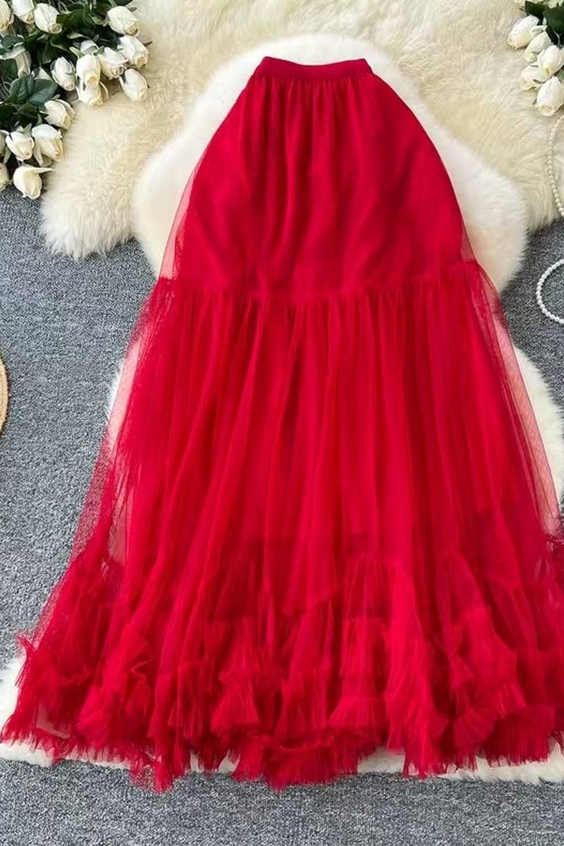 CWBLS0521_HIGH WAIST RUFFLE TULLE A-LINE SKIRT