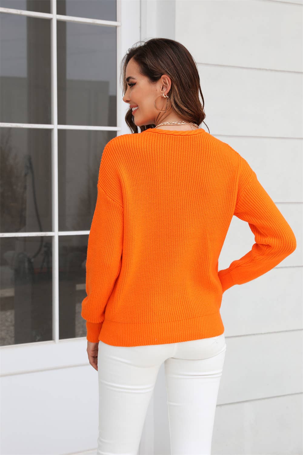 V-NECK TWIST SLIM SOLID COLOR SWEATER PULLOVER