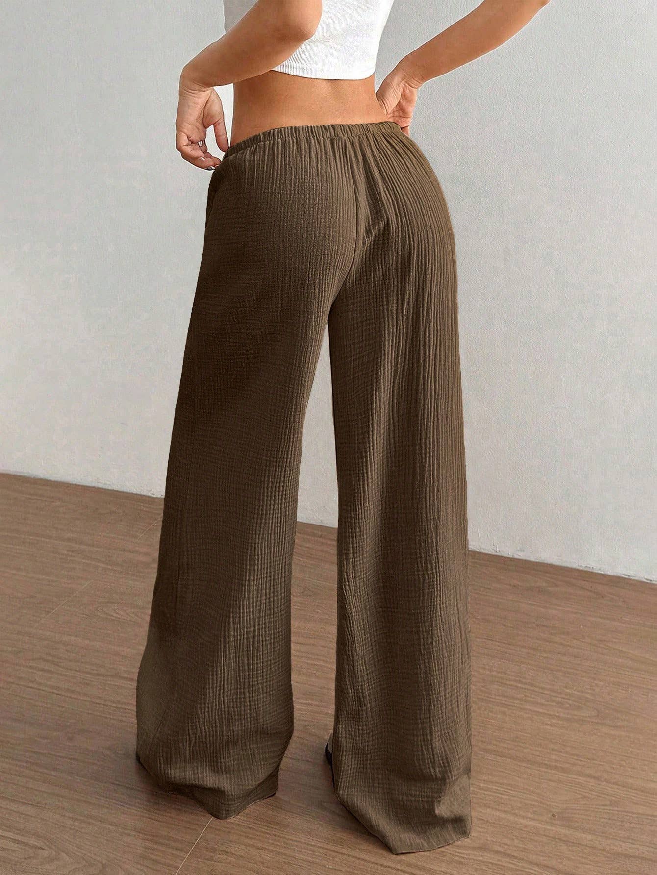 Pure cotton pure color easy wide-legged pants