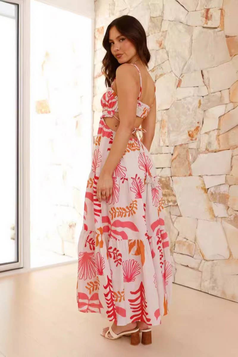 CWDMD5675_V-NECK SLEEVELESS SOLID SPLICED FLARE MAXI DRESS