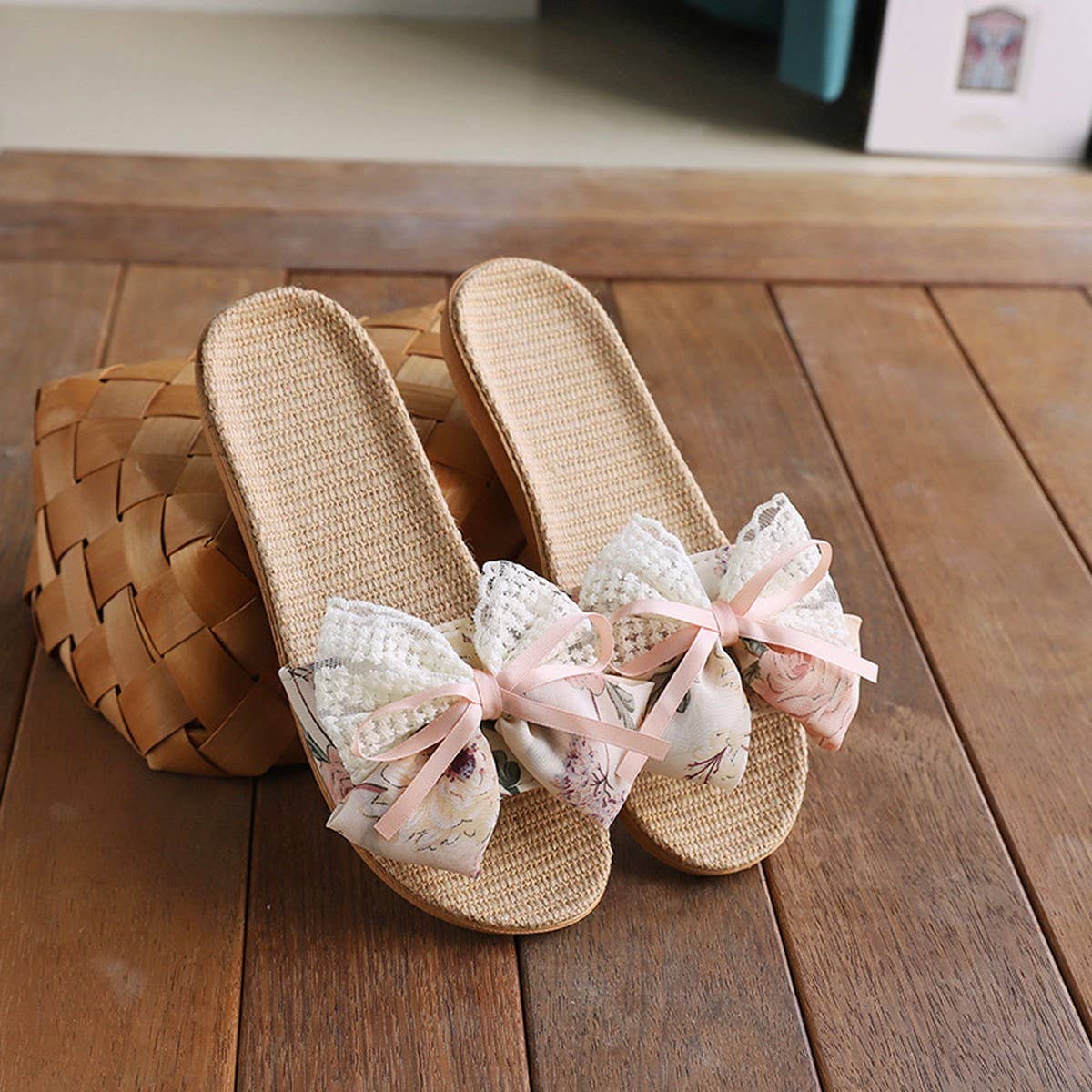 Cute Bow Linen Slippers for Home & Office