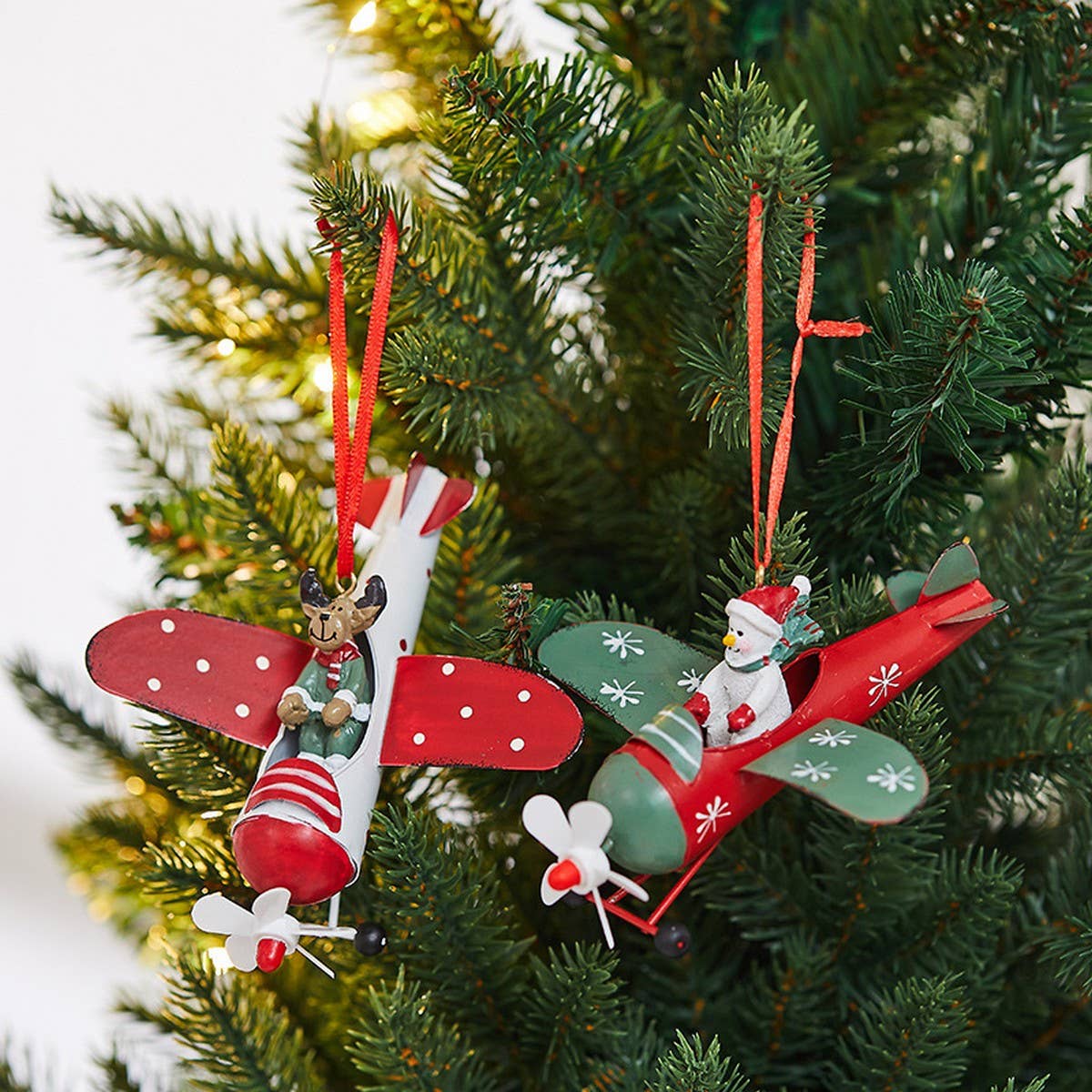 CWMM10418_CHRISTMAS METAL ORNAMENTS AIRPLANE SNOWMAN REINDEE