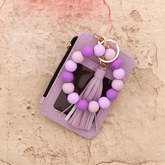 Pattern PU Card Holder with Silicone Bead Chain_CWAB4966