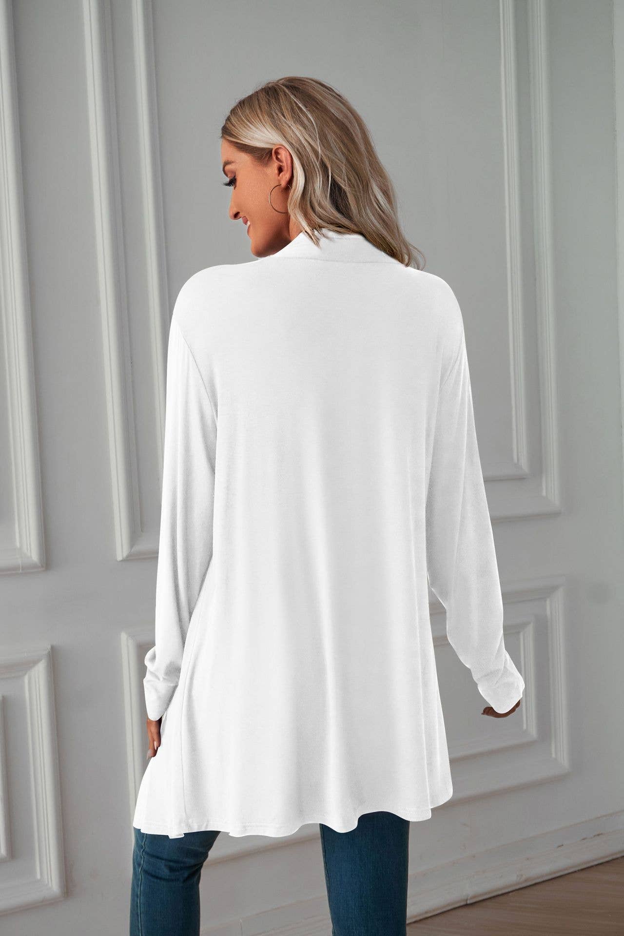 Solid-color,buttonless long-sleeved cardigan