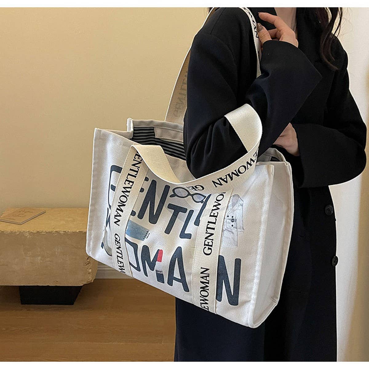 LETTER PRINTED COMMUTER CASUAL CANVAS BAG_CWAB2683