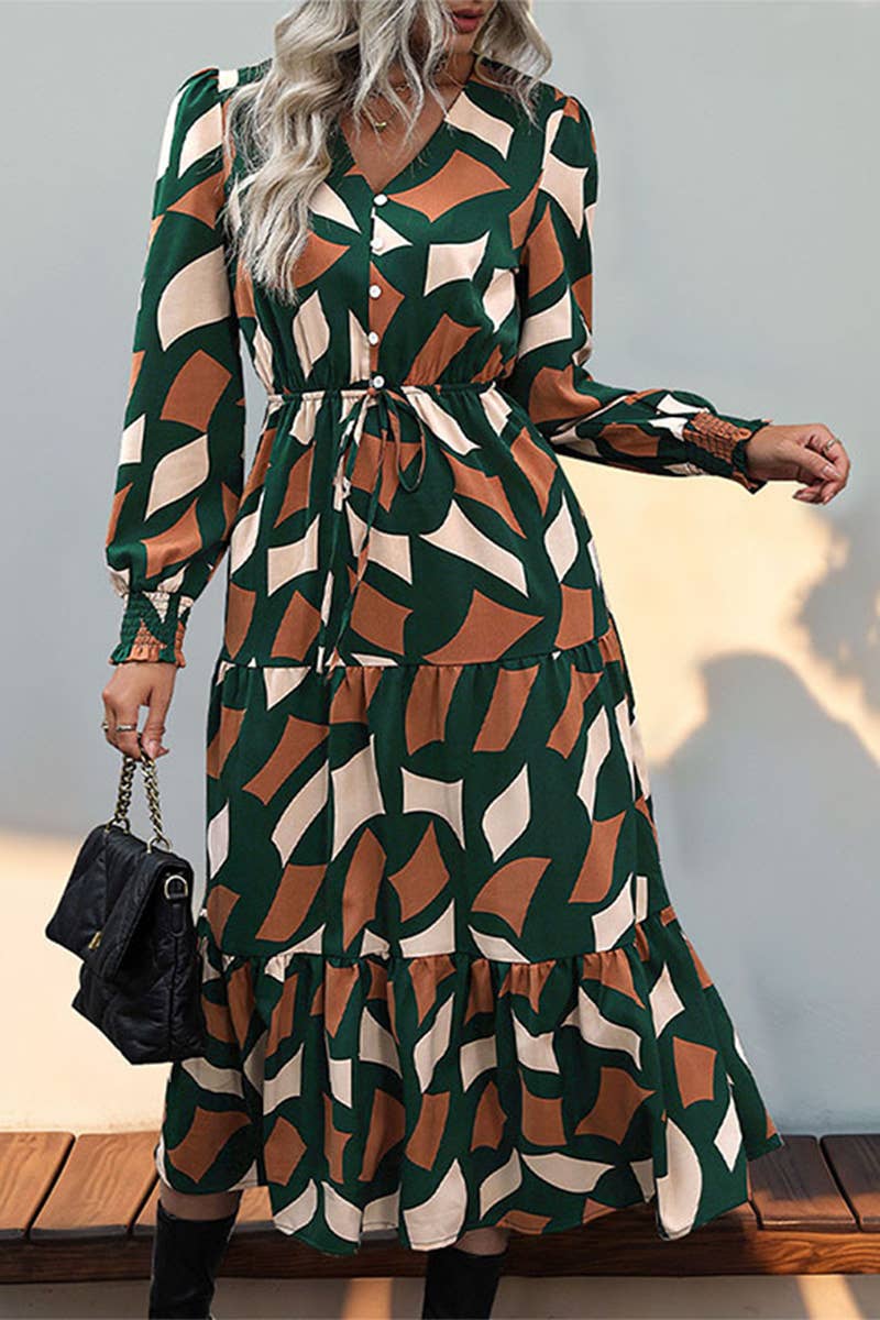 CWDMD4442_AUTUMN IRREGULAR PATTERN PRINT DRESS