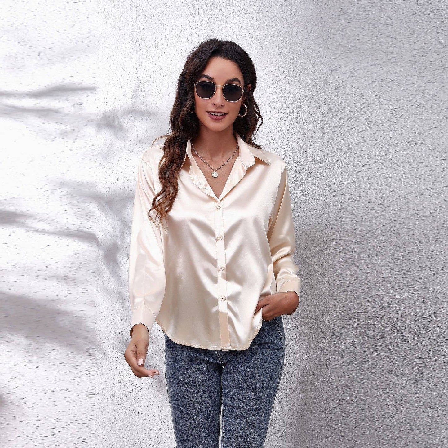 Satin silk long-sleeved shirt