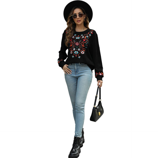 EMBROIDERED WOMEN'S CASUAL LONG-SLEEVED HOODIE