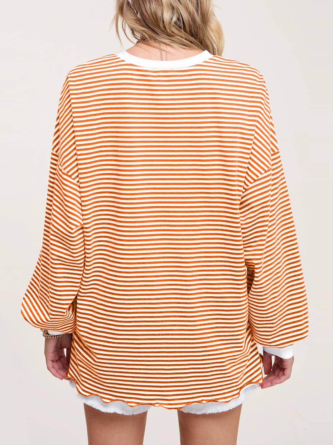 STRIPED LONG-SLEEVED T-SHIRT CREW NECK HOODIE