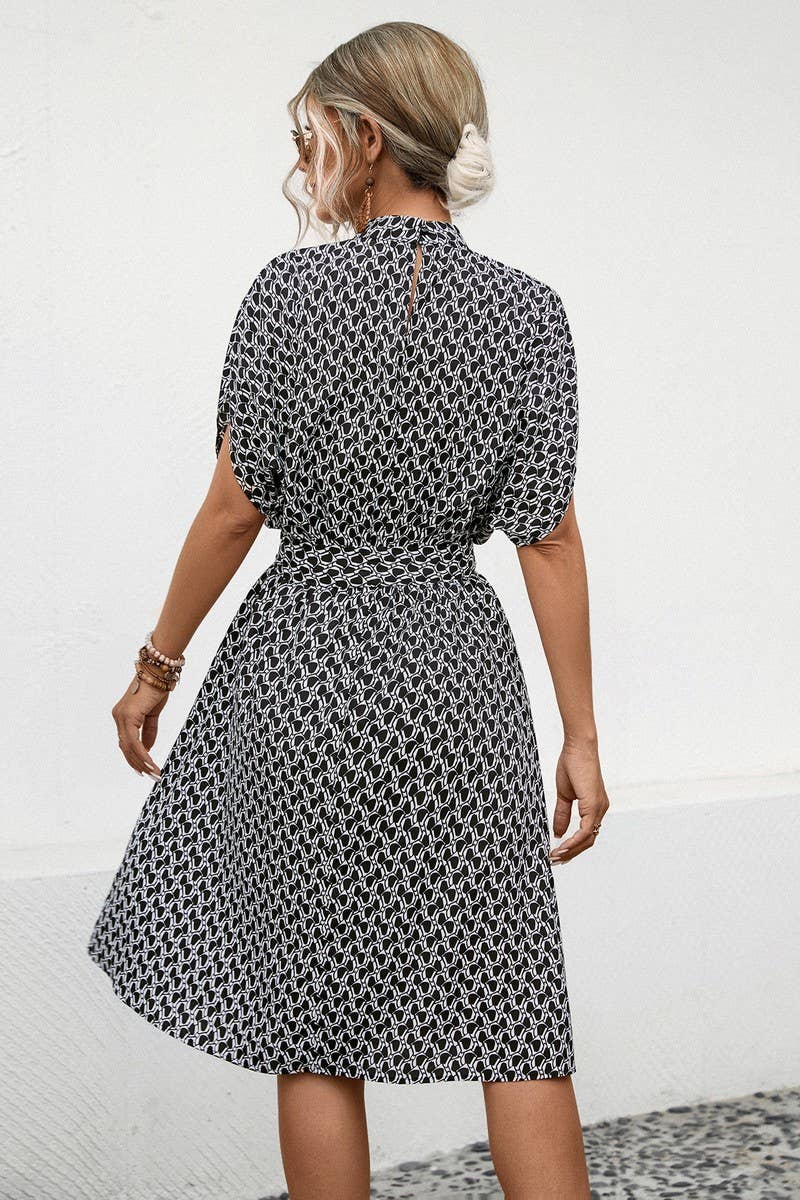 CWDSD4877_ROUND NECK PRINTED BATWING SLEEVE DRESS