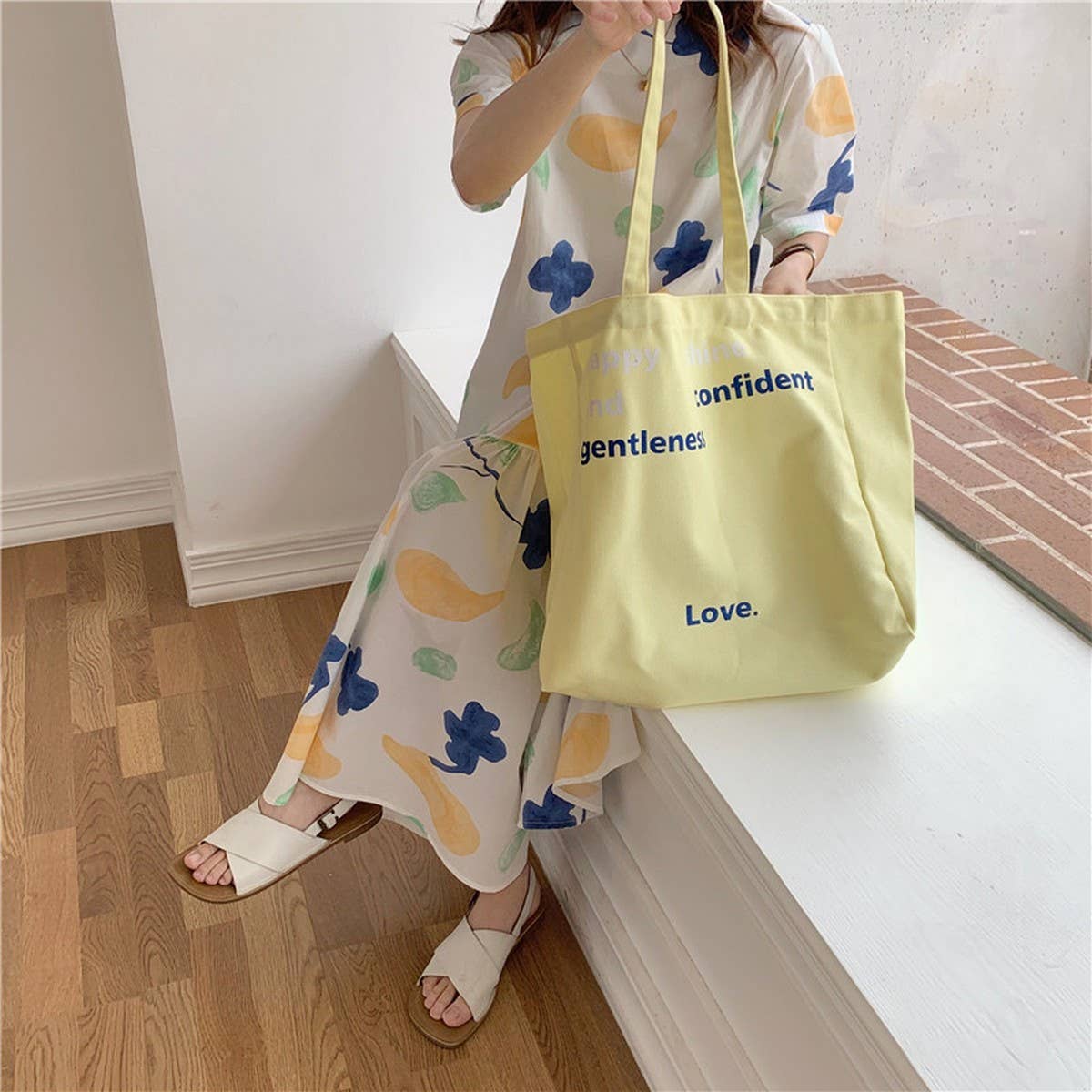 CWAB5815_LARGE CAPACITY CANVAS TOTE BAG WITH LETTER PRINT