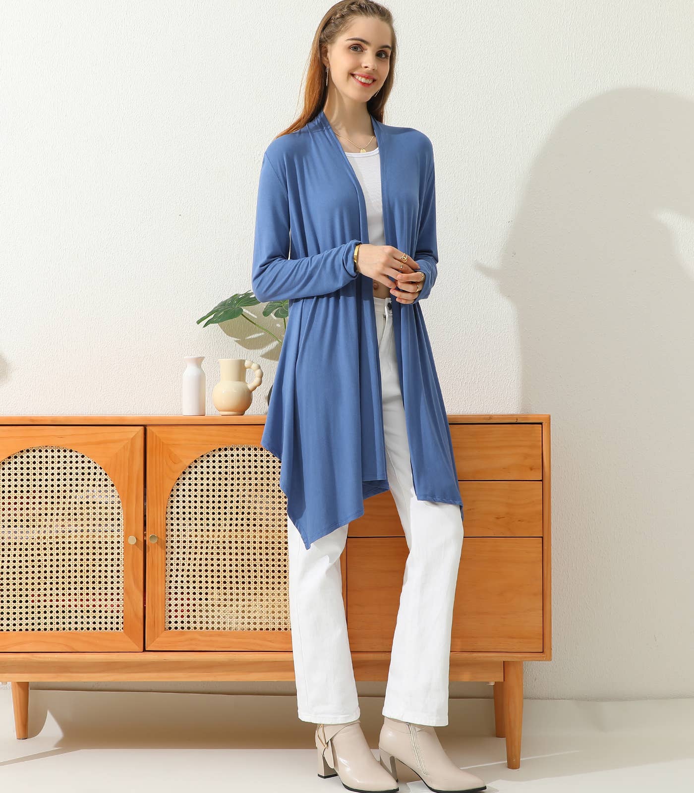 AWTL073_Long Sleeve Casual Open Front Long Cardigan