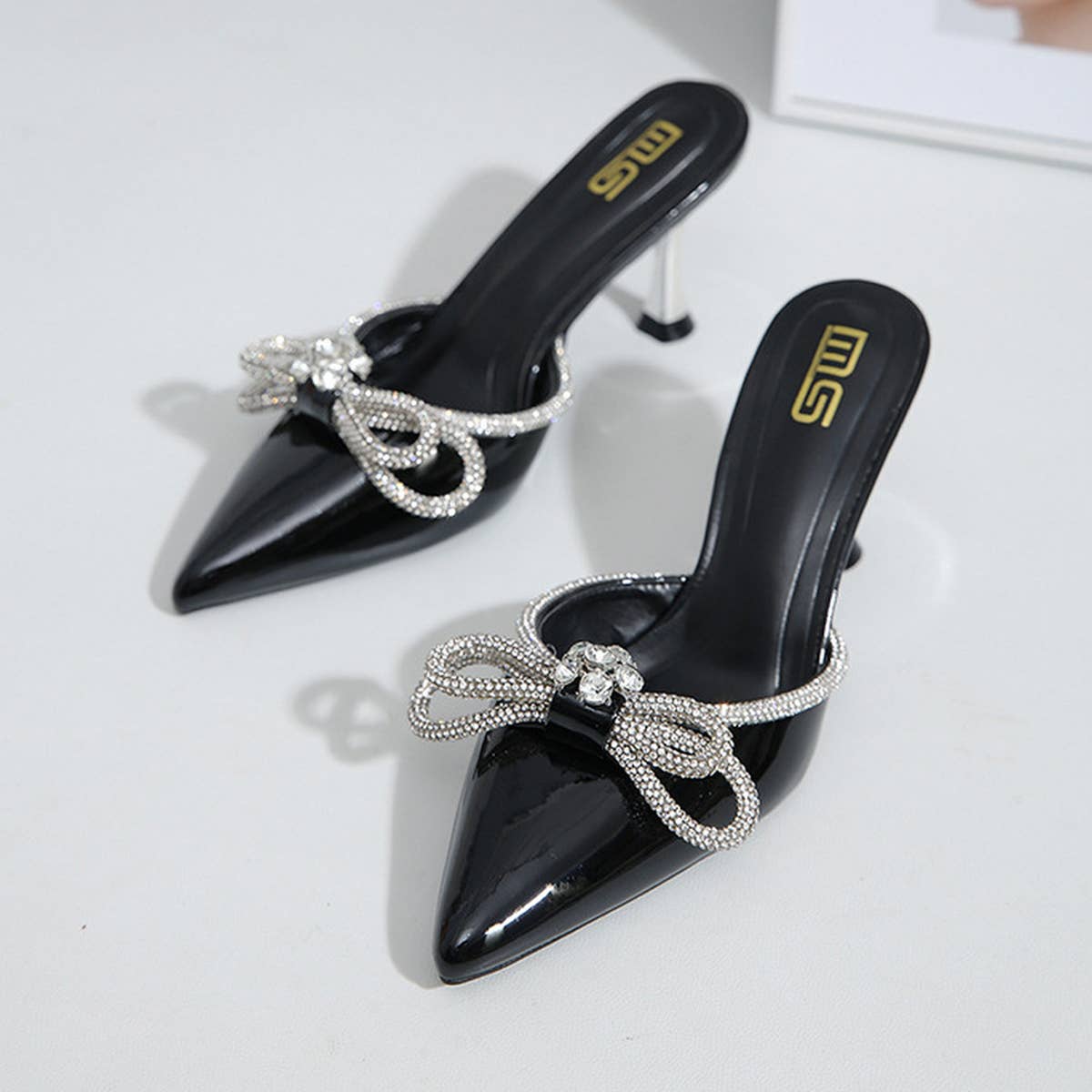 RHINESTONE BOW POINTED TOE HIGH HEELS