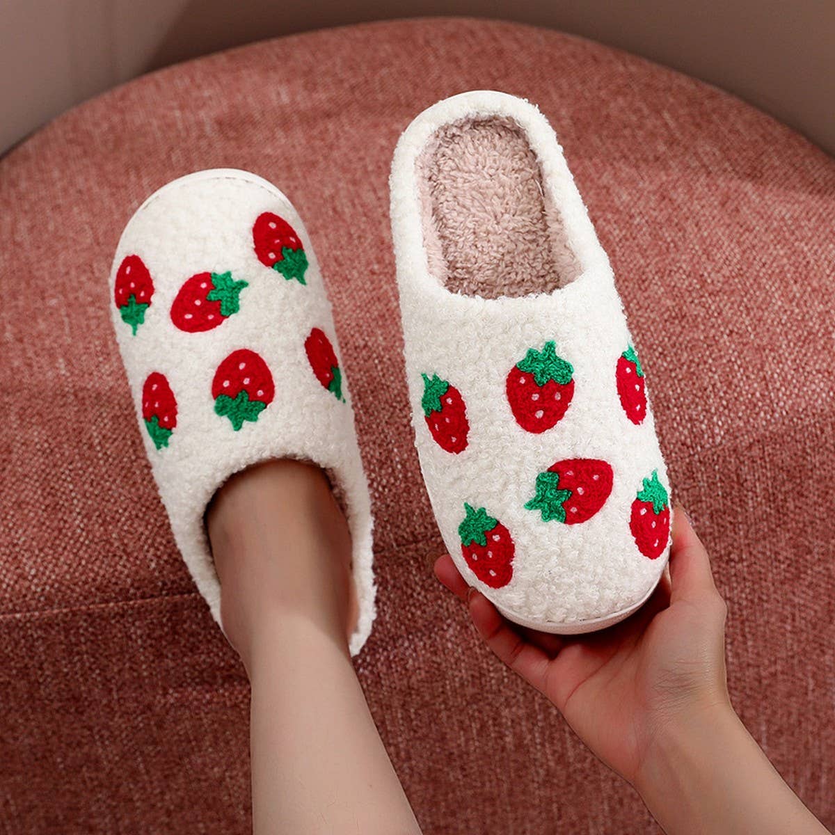 WARM WINTER STRAWBERRY SOFT-SOLED COTTON SLIPPERS