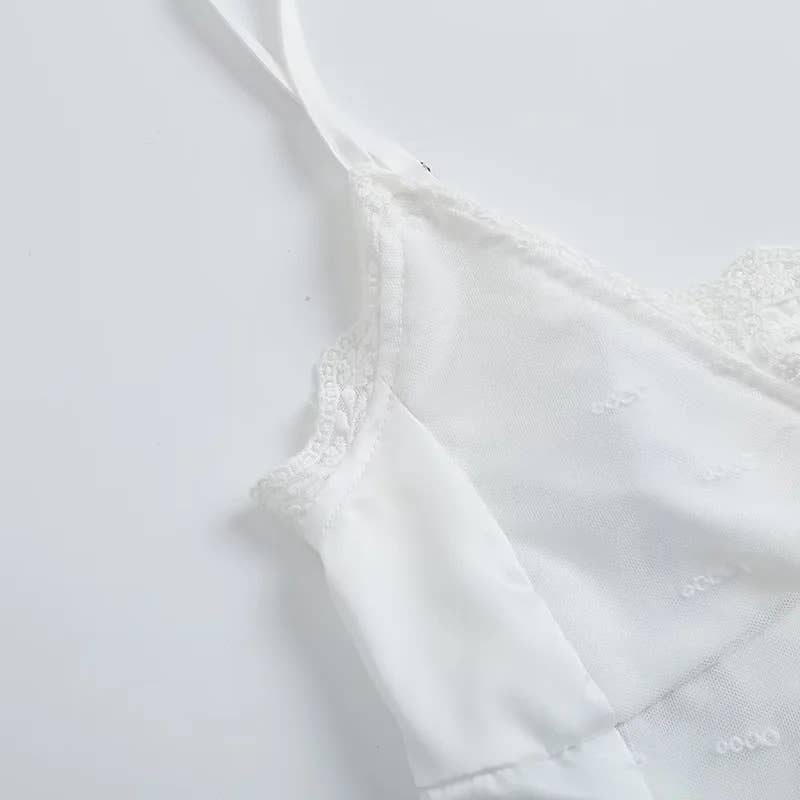 Lace lace patchwork single breasted tank top