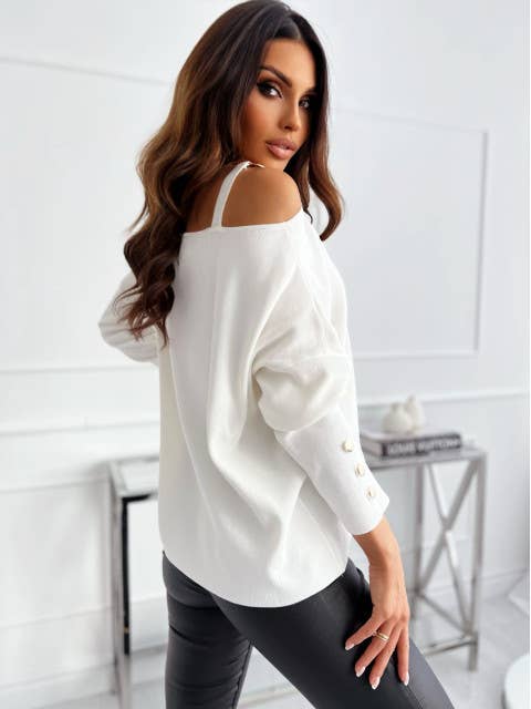 SEXY CHAIN BUTTON EMBELLISHED LONG-SLEEVED TOP