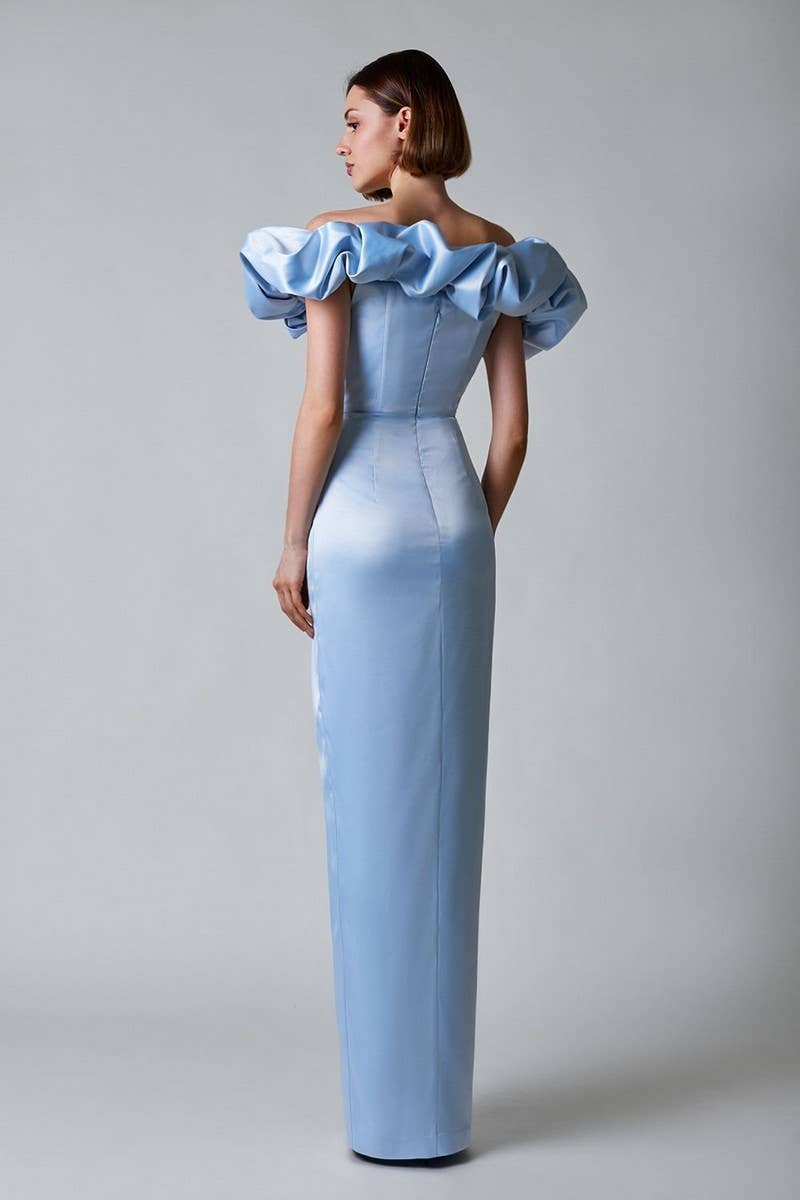 CWDMD5622_ELEGANT OFF-SHOULDER RUFFLE HIGH SLIT MAXI DRESS