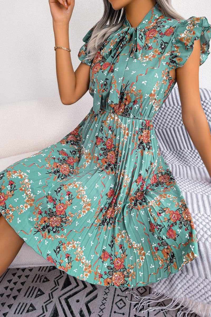 TEMPERAMENT FLOWER LACE BIG SWING PLEATED DRESS_CWDSD2527