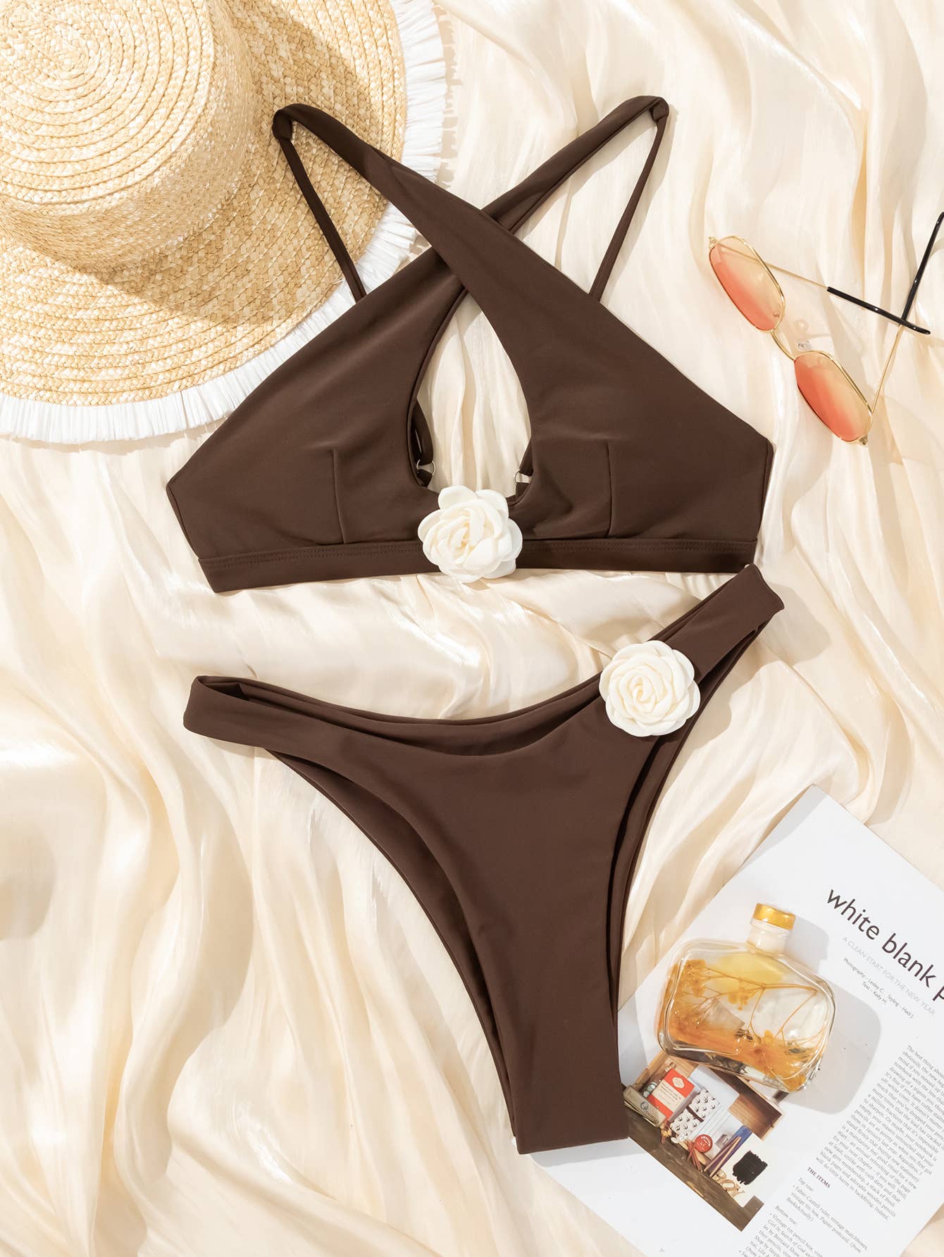 Sexy 3D Floral Hollow Bikini Swimsuit Women Beachwe