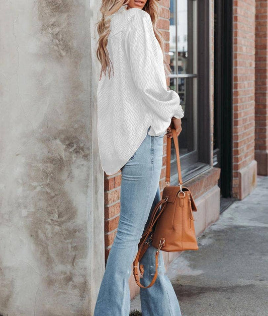 LAPEL BREASTED LOOSE LANTERN LONG-SLEEVED SHIRT