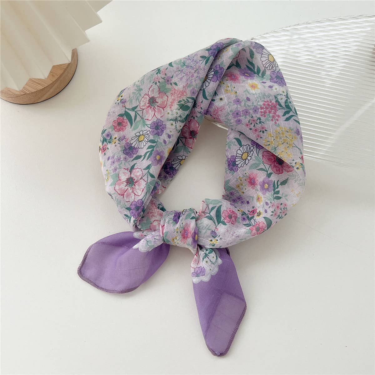 Cotton Linen Square Scarf - Breathable Neck Wrap
