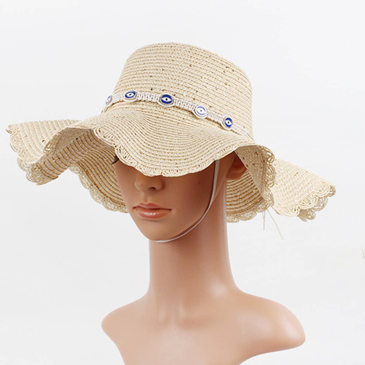 WOMEN CASUAL VISOR DOME WAVE BRIM STRAW HAT_CWAH1197