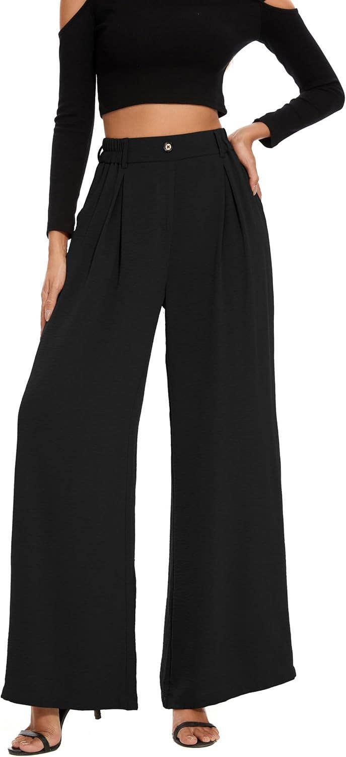 Tight high-waisted straight-leg wide-leg pants