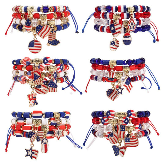 CWAJE05715_PATRIOTIC USA FLAG RED WHITE BLUE WOVEN BRACELET