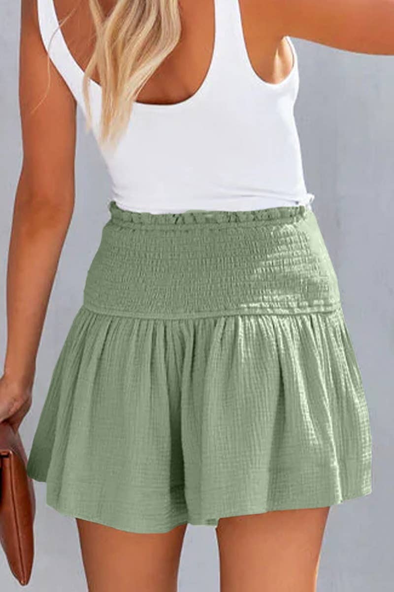 CWBSP0366_CASUAL HIGH-WAISTED PLEATED THREE-QUARTER PANTS